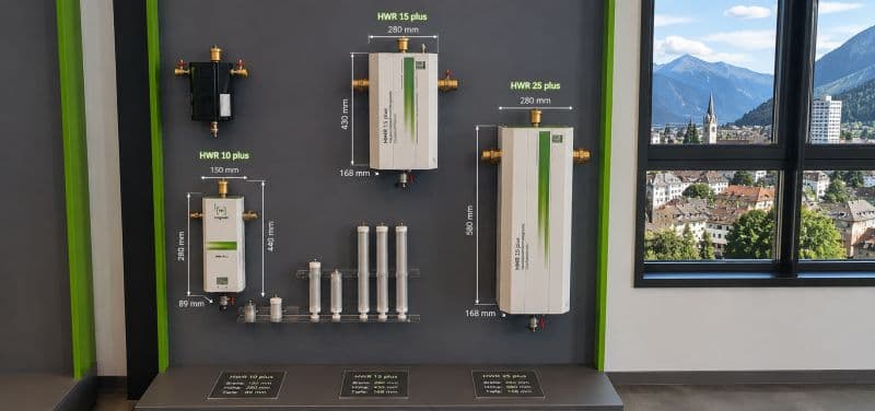 Gamme HWR plus HVAC Europe — modèles HWR 10, 15 et 25 avec leurs dimensions